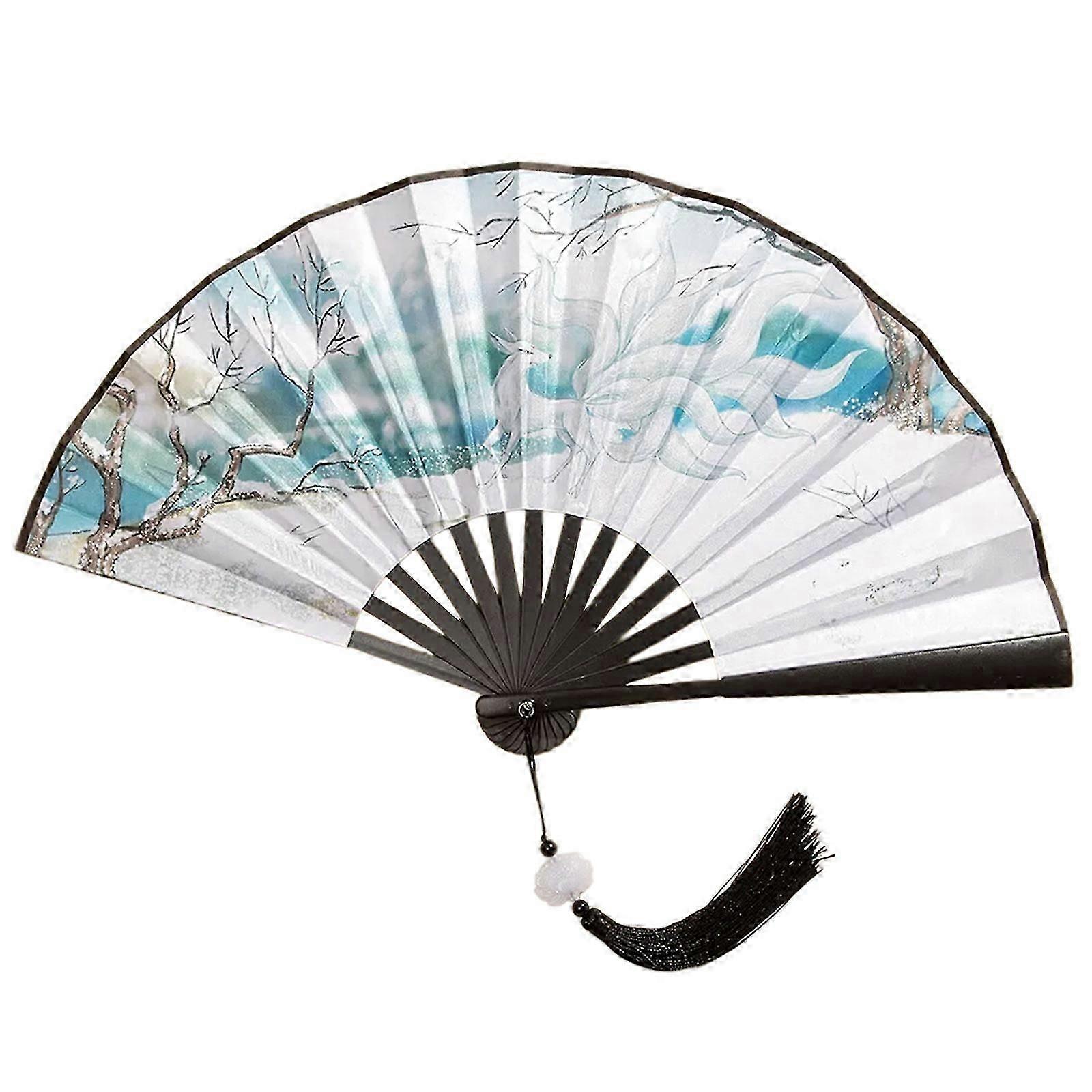 Double-Sided Handheld Cheongsam Folding Fan with Tassels for Parties Home Decor