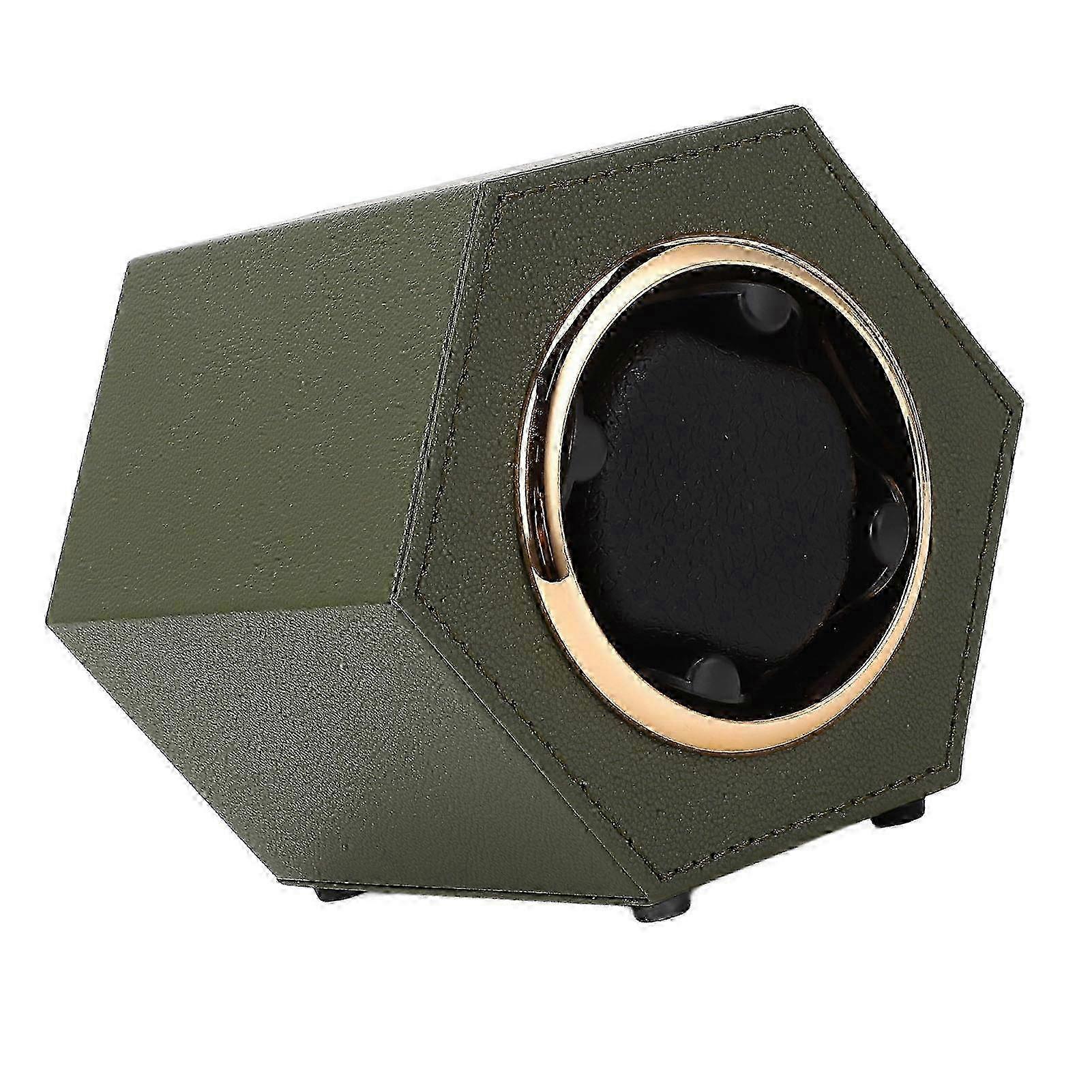 Army Green Hex Shaped Single Watch Winder with 2 Quiet Modes for Cabinet, Shelf or Desktop W147D