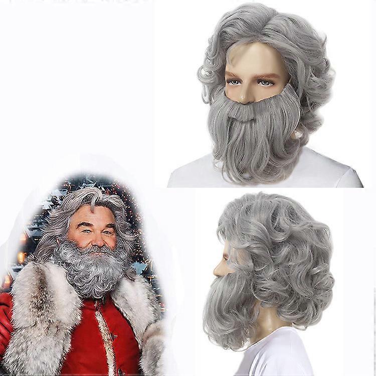 Elderly wig, beard set, long gray curly wig