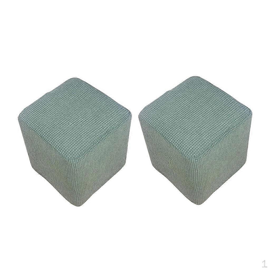 2 Pieces Stretch Rectangular Footstool Cover Ottoman Slipcover Dex , Green, 25~33cm