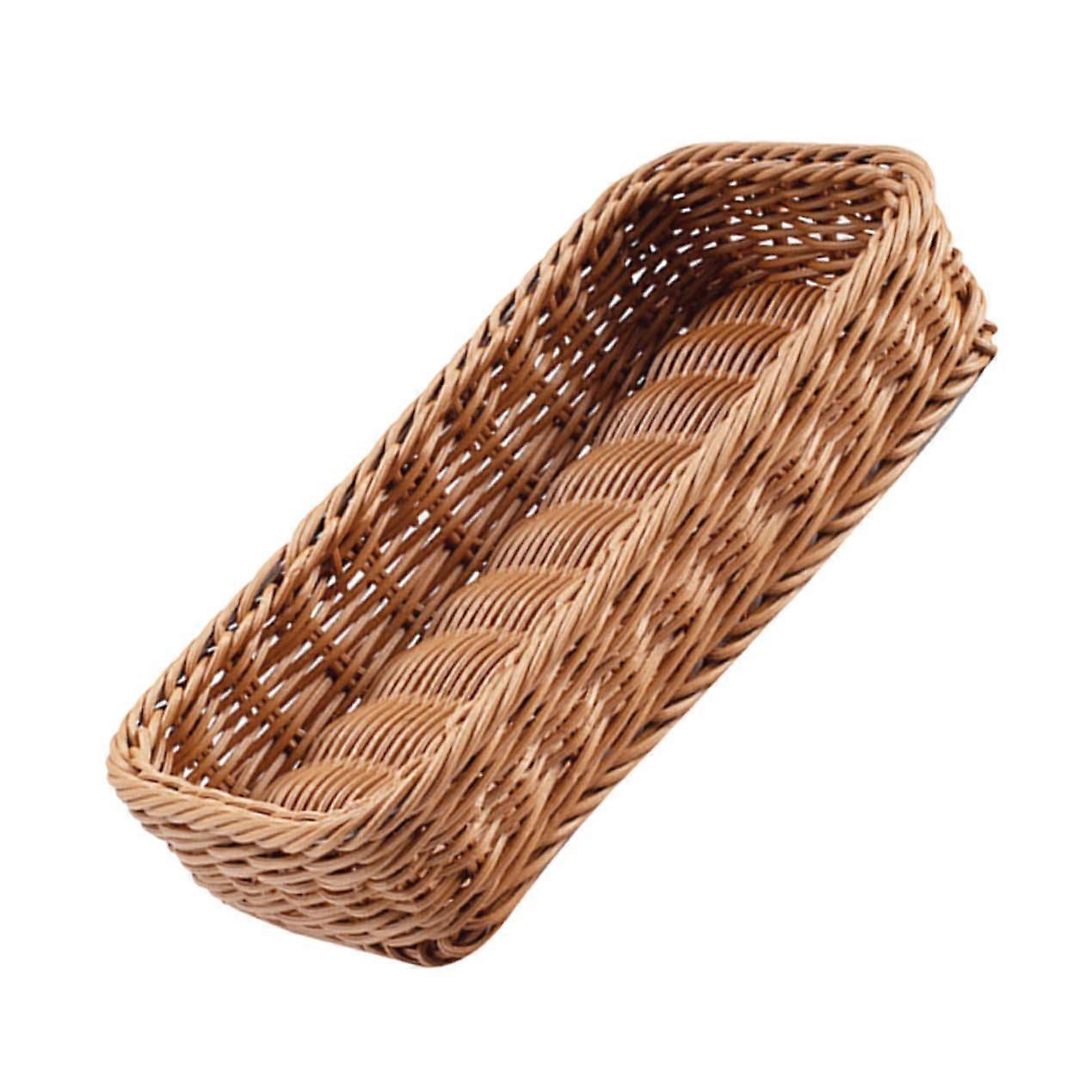 Fake Rattan Cutlery Organizer Basket Synthetic Woven Flatware And Spice Storage For Countertop And Cosmetics And Towels
