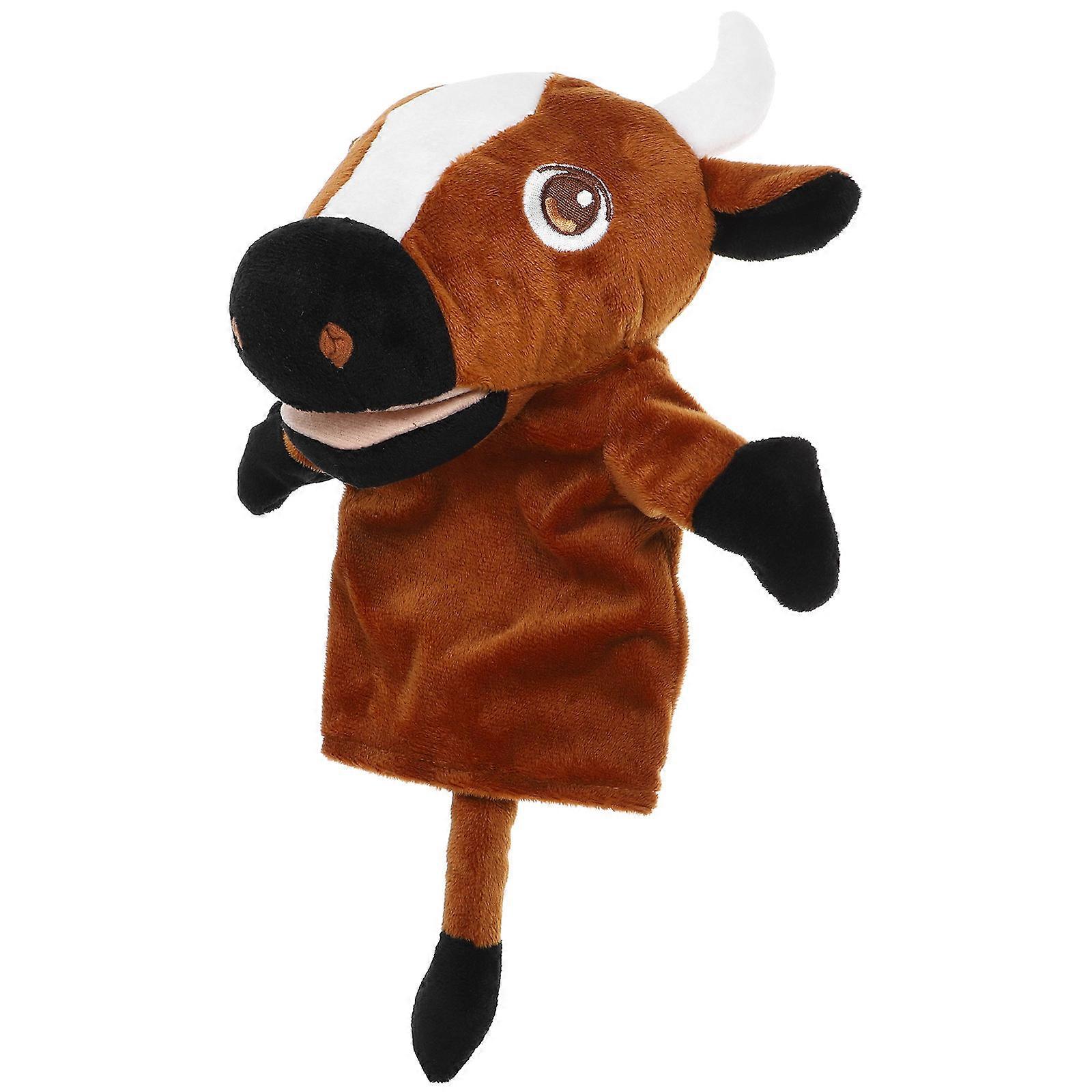 Stuffed Hand Puppet Cattle Animal Puppet for Story Telling Brown Plush