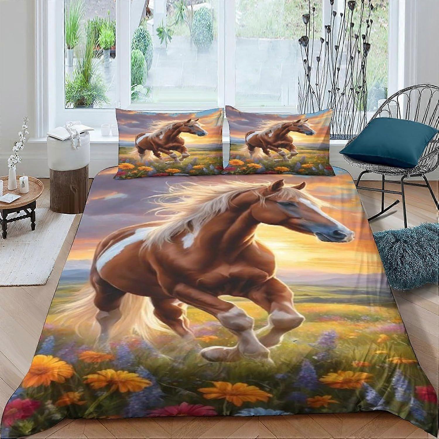 الحصان 3D لحاف غطاء مجموعة نمط المطبوعة غطاء لحاف الفراش مع إغلاق سحاب 3 قطع غطاء لحاف لينة