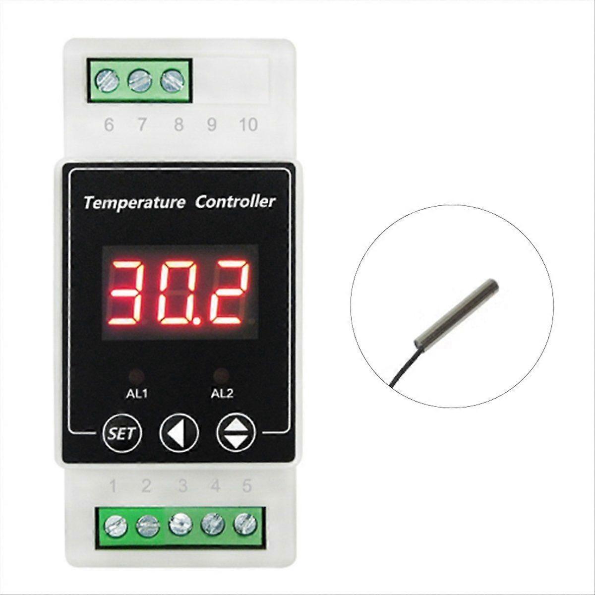 LED Rail Thermostat DC8-24V 2-Way Relay Din Mounted Controller Heating and Cooling Temperature Alarm C