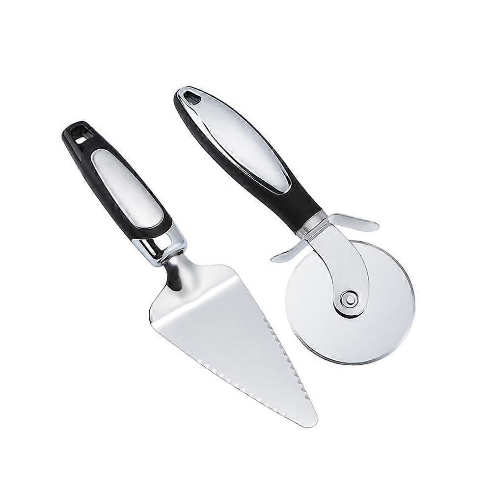 Pizza Cutter Stainless Steel Set of 2 with Wheel and Shovel, NonSlip Handle, Easy Clean for Home Baking