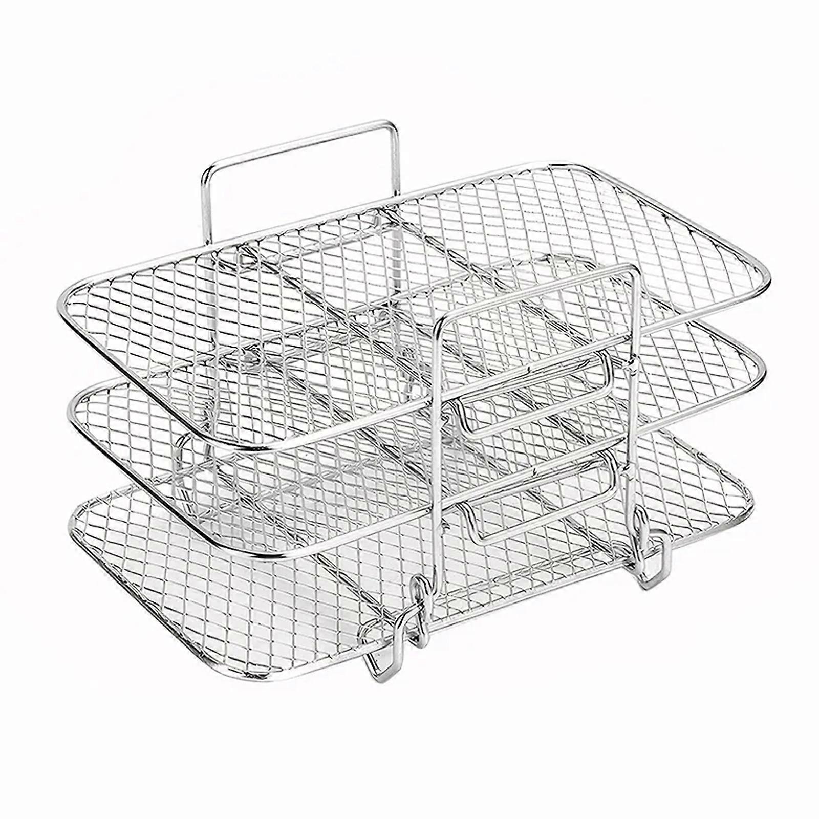 Stainless Steel Air Fryers Rack 3 Layer Rectangular Design Efficient Oil Drainages Space Saving Kitchen Tool For Cook Multicolor