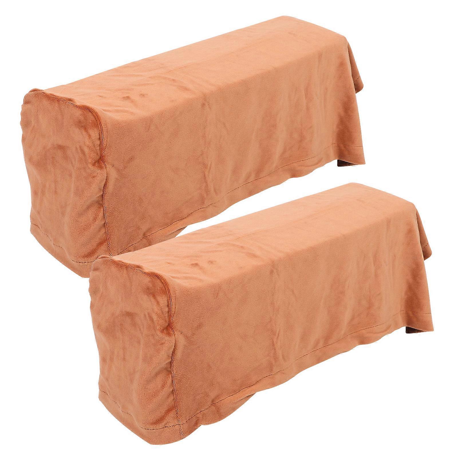 2Pcs Universal Sofa Armrest Cover Elastic Armrest Protector Solid Color Armrest Protective Cloth Camel Color