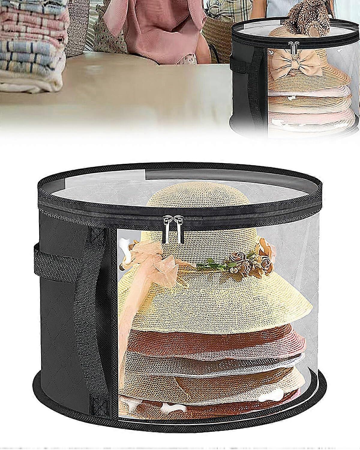 Oversized Clear Hat Storage Box with Lid and Handles, Collapsible Cowboy Hat Organizer for Wide Brim Caps (Black)