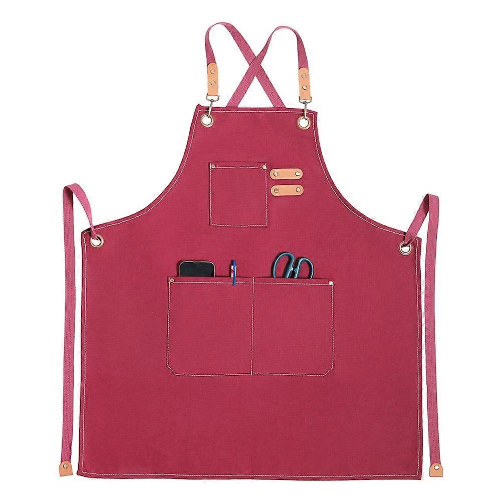 Waterproof Cotton Canvas Chef Apron with Adjustable Crossback Straps and Pockets for Cooking Gardening Pink