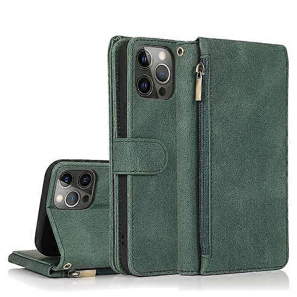 Compatible with iPhone 12 Pro Max - Elegant Rugged Wallet Case Dark Green