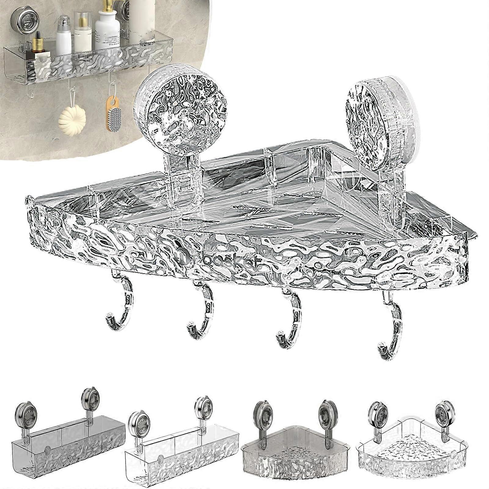 Bathroom Shower Shelf with Powerful Suction Cups, No Drill Corner Storage Rack, Clear Organizer