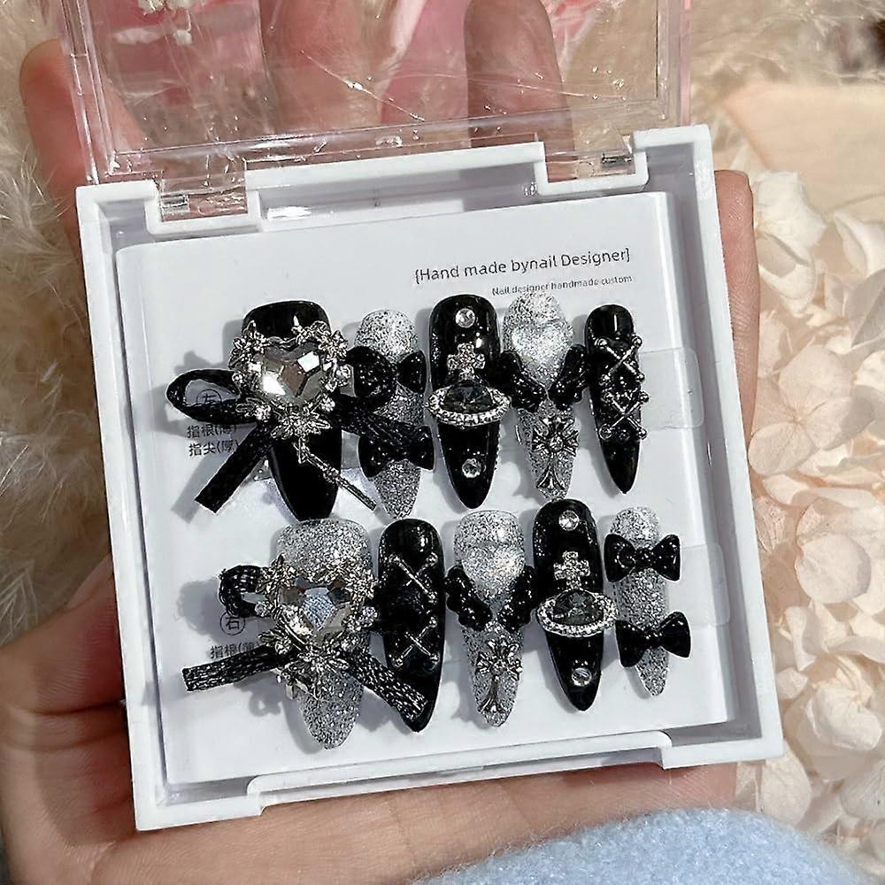 Handmade Press On Nails Set with Nail Patches, Reusable Fake Nails for Weddings and Events XS