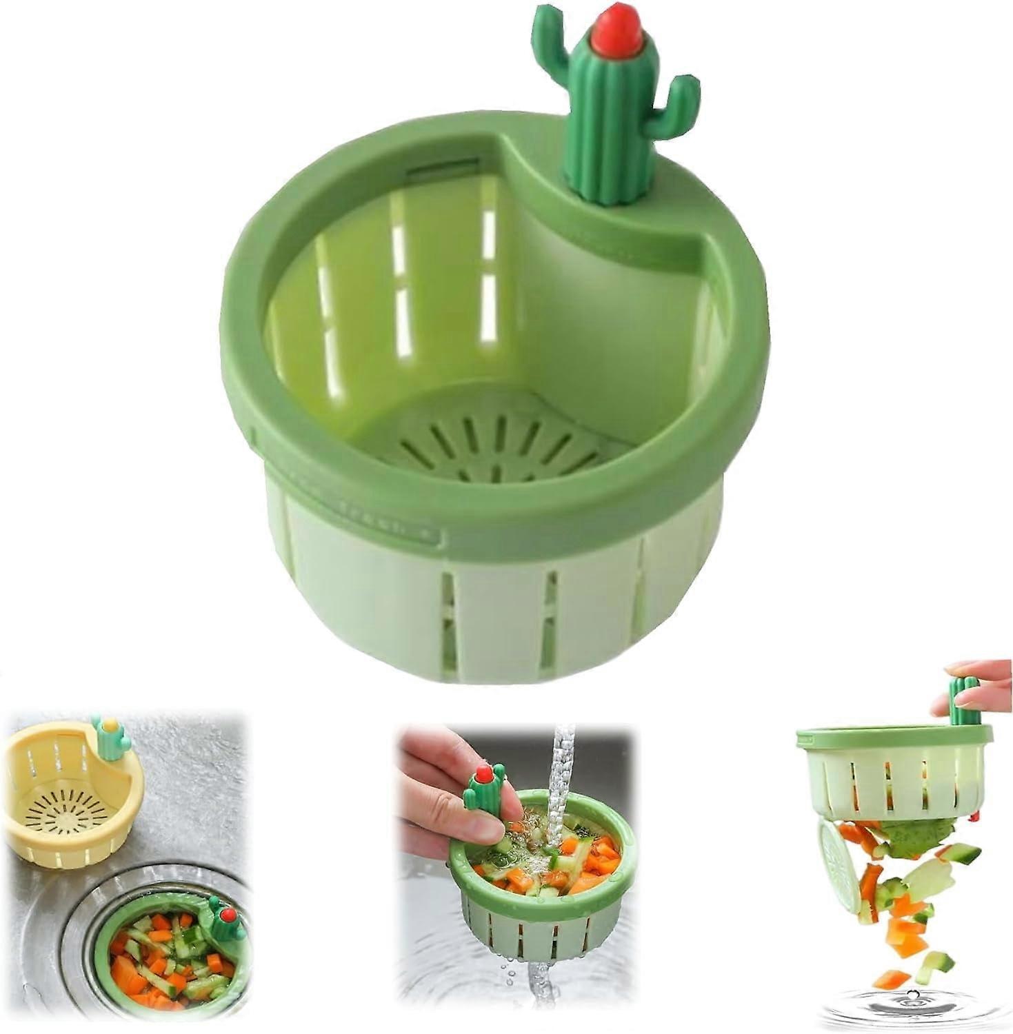 Cactus Kitchen Sink Strainer, Press Automatic Dumping Basket, Multi-Functional Lifting Filter Net, Self-Cleaning Drain Basket