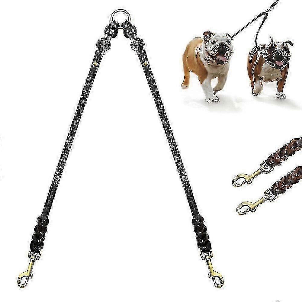 2-cestné kožené dvojité vodítko pre psov pre dvoch psov