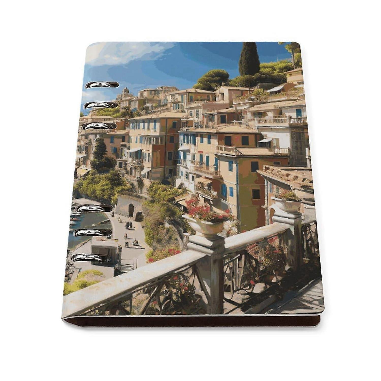 Mediterranean View Notebook Water Resistant Hardcover Note Book Refillable Notebook A5 Binder 6 Ring Planner Book Classic Business Journal
