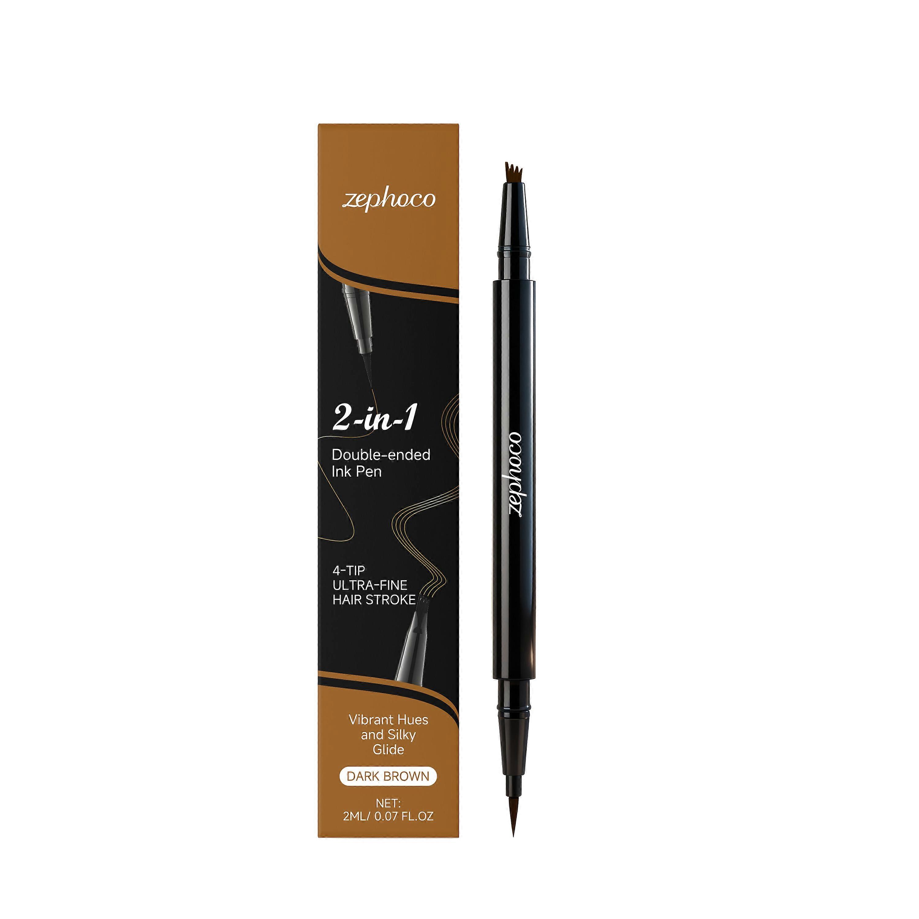 Zephoco Dark Brown 2-in-1 Eyebrow Pencil: Silky smooth, easy to apply, three-dimensional, natural color, wild brow pencil.