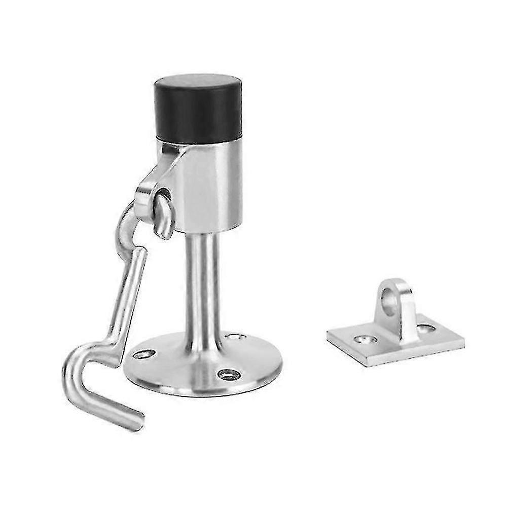 Solid Stainless Steel Wall-Mounted Door Stop with Hook and Rubber Buffer