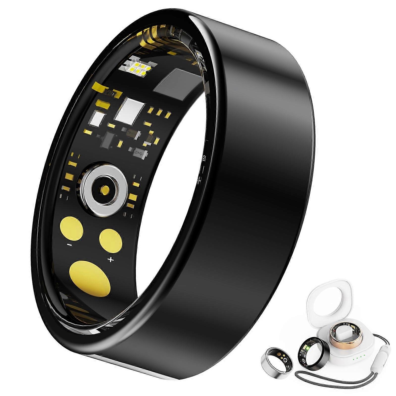 Smart Fitness Ring Health Tracker with Heart Rate, Sleep, Steps, Calories, IP68 Waterproof Black 7#