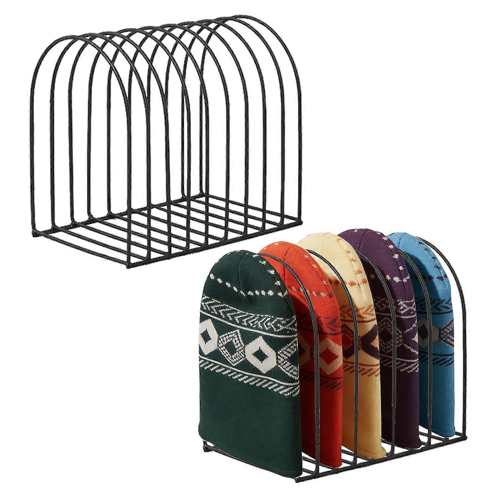 Beanie Organizer with Shape Protection, Black Iron Vertical Hat Display Stand for Tabletop Storage