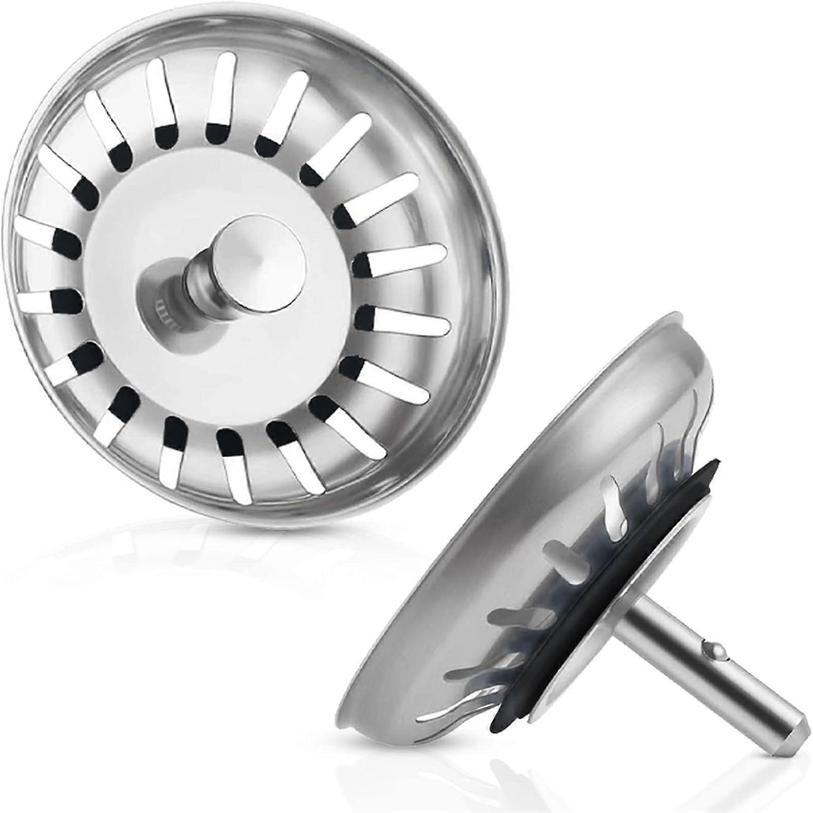Kitchen Sink Strainer 2pcs Stainless Steel 83mm with Rubber Ring and Plastic Nut to Prevent Clogs