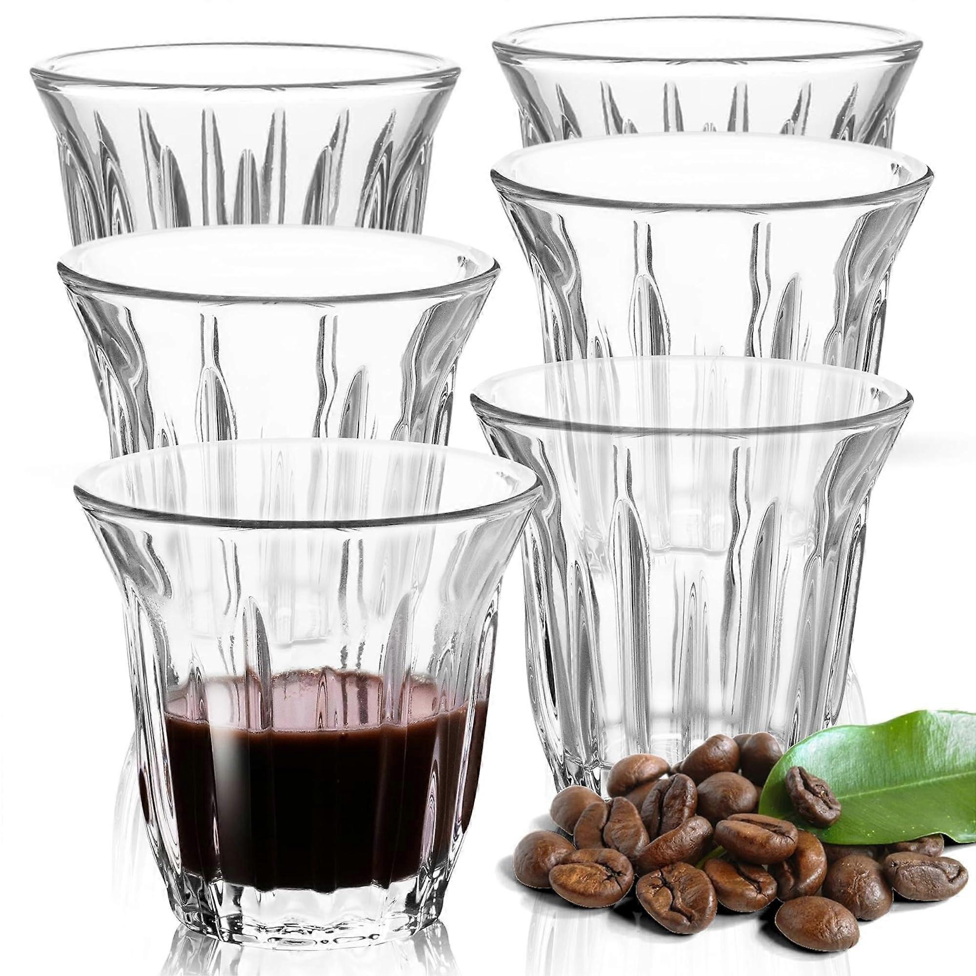 Set of 6 Espresso Cups 90ml Clear Tempered Glass Coffee Cups with Elegant Ribbed Design