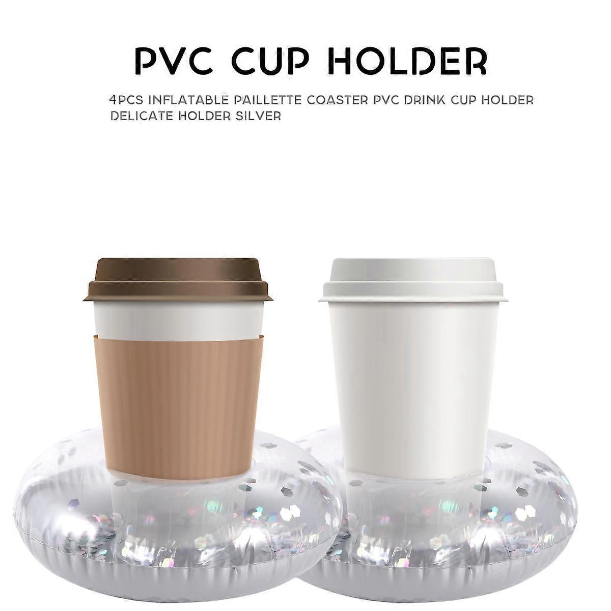 Inflatable Paillette Floating Cup Holder for Children Use 1Set Silver PVC