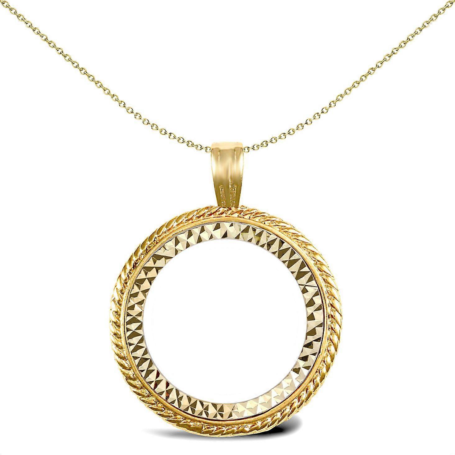 Jewelco London Solid 9ct Yellow Gold Rope Edge Frame Full Sovereign Coin Mount Pendant