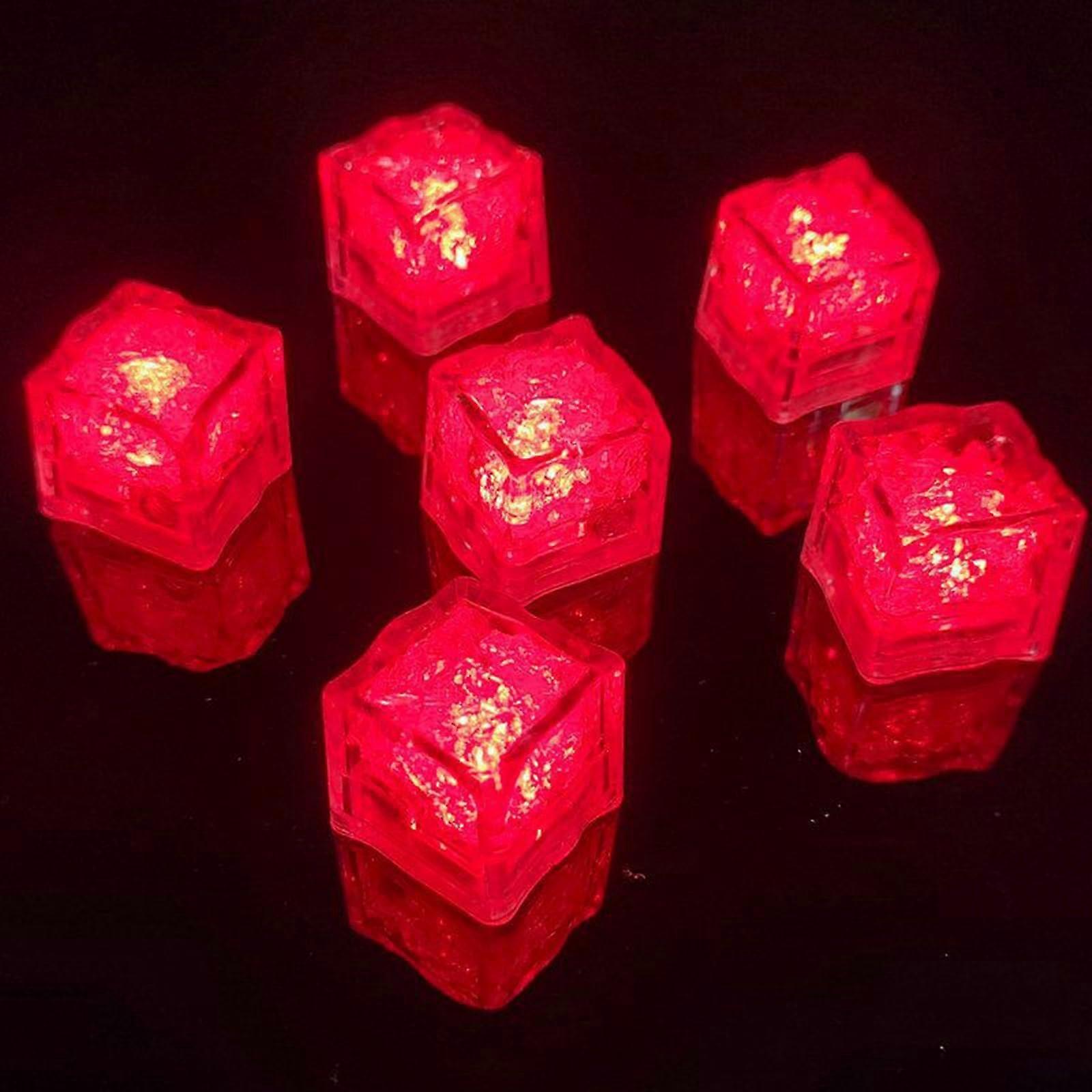 LED Ice Cubes for Drinks Liquid Activated Glow Light Up Cubes Party Wedding Bar Decor Red 12 Pack