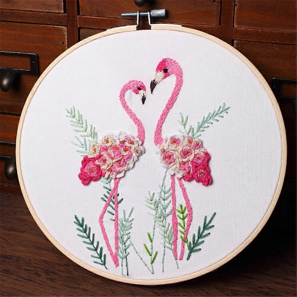 Flamingo Embroidery Kit for Beginners with Hoop, Patterned Fabric and StepbyStep Guide