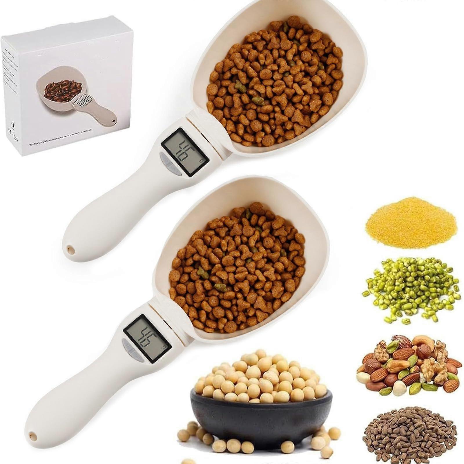 Digital Measuring Spoon Scale with LCD Display for Baking Cooking Pet Food, Beige 2pcs