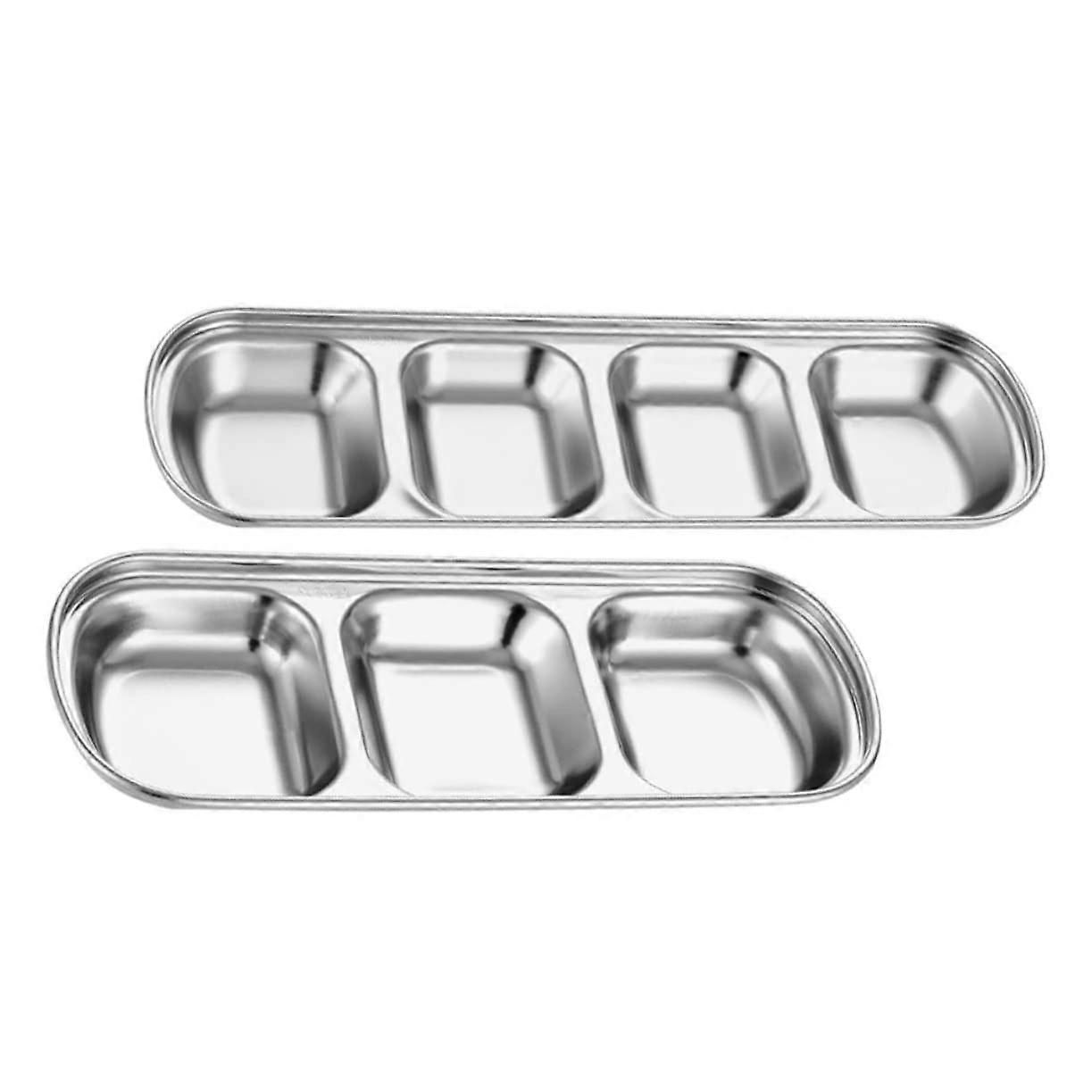Stainless Steel MultiGrid Sauce Dish Set, FourCompartment Condiment Tray for Kitchen and Restaurant