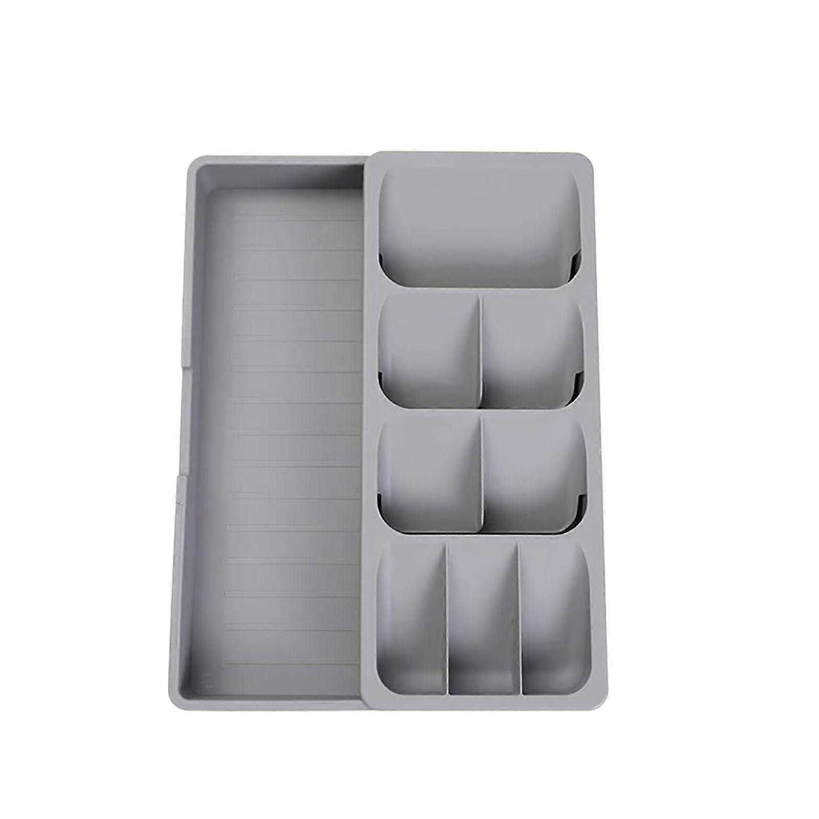 Silverware Drawer Organizer with Expandable Storage Design, Adjustable Utensil Tray for Kitchen Drawer (Grey)