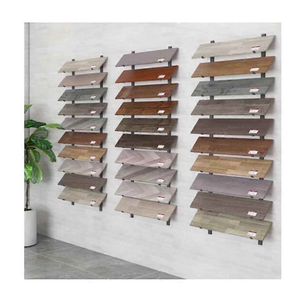 Wall Mounted Tile Display Stand 140 x 15 cm Black, Durable Metal Rack with Secure Angled Slots