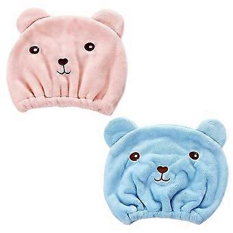 Bonnet de douche absorbant à séchage rapide, en polaire épaisse corail, doux pour les cheveux, idéal après la douche et la natation. Protection pour la tête. 1 rose, 1 bleu.