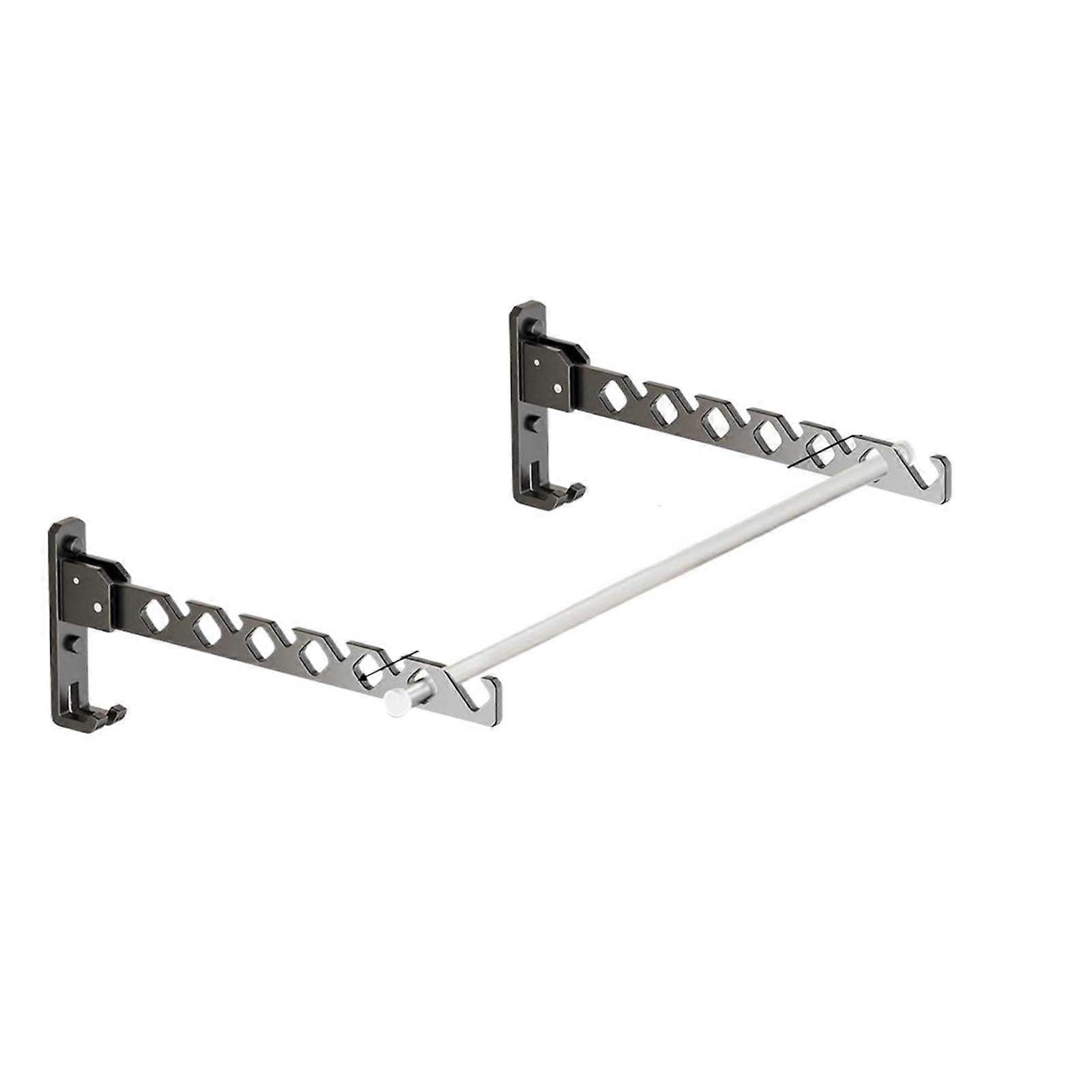 Black Wall Mounted Foldable Clothes Rack with Rustproof Punch Coat Hook for Laundry Room