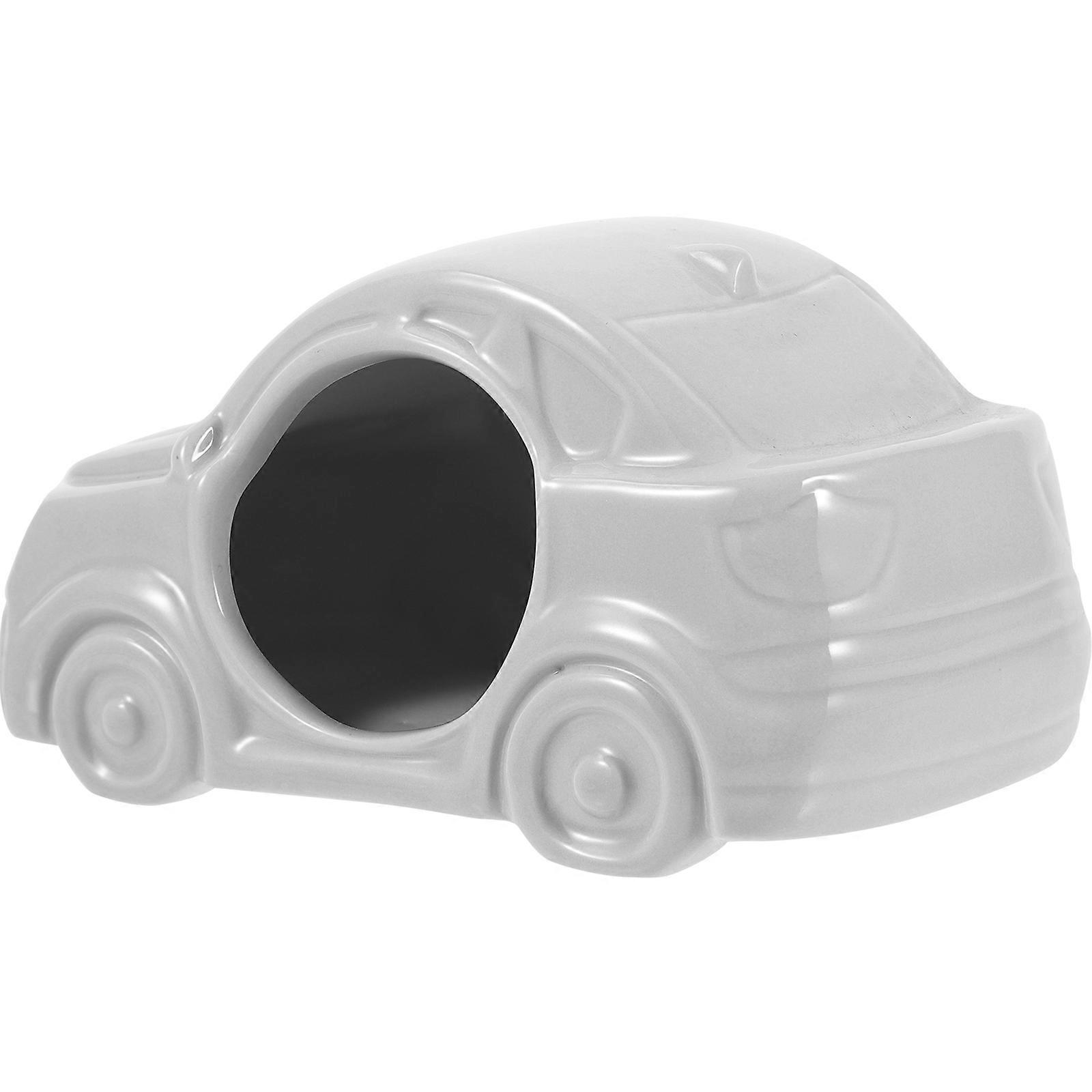 Ceramic Hamster Nest for Summer Rest 2Pcs Light Grey Car Shape Hideout