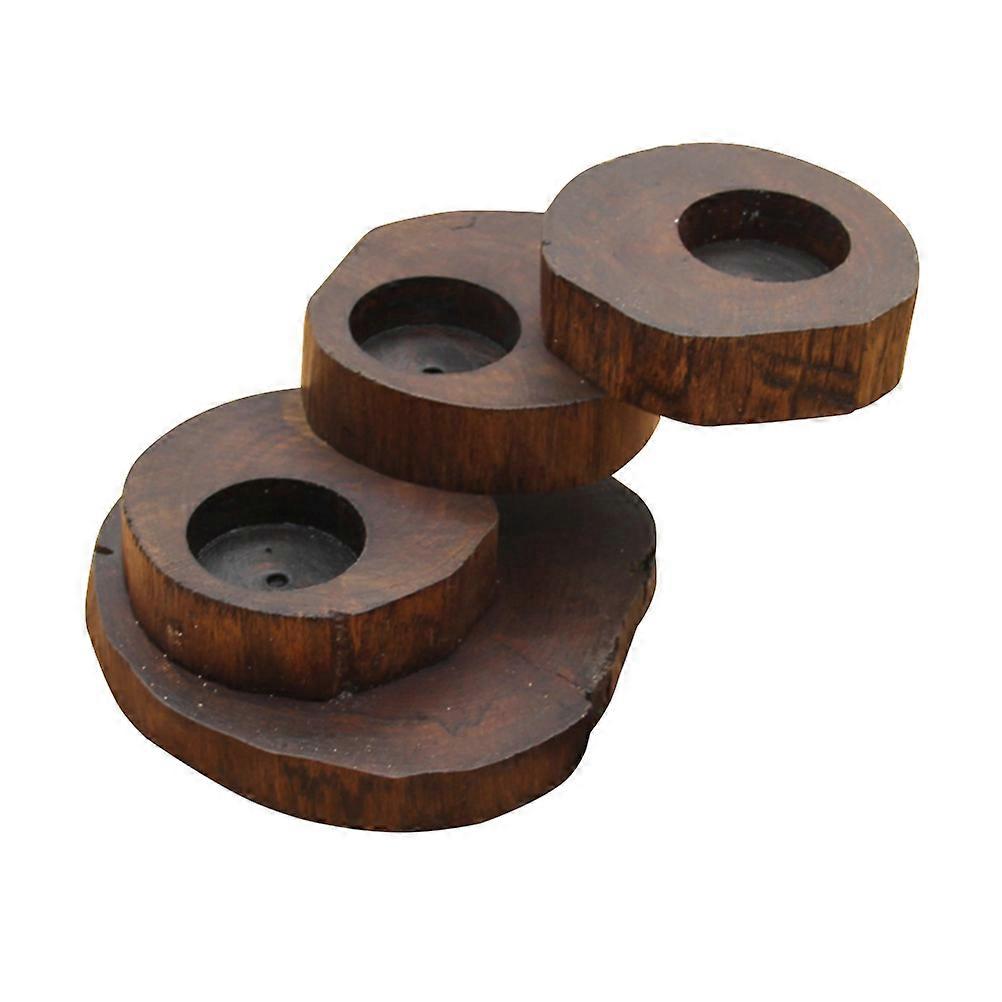 Wooden Candlestick Candle Holder for Gift Use Three Layers Brown