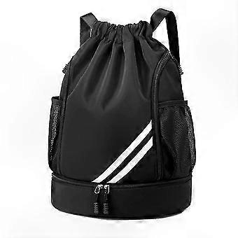 Mochila impermeável para caminhadas com compartimento inferior e fecho de cordão largo.