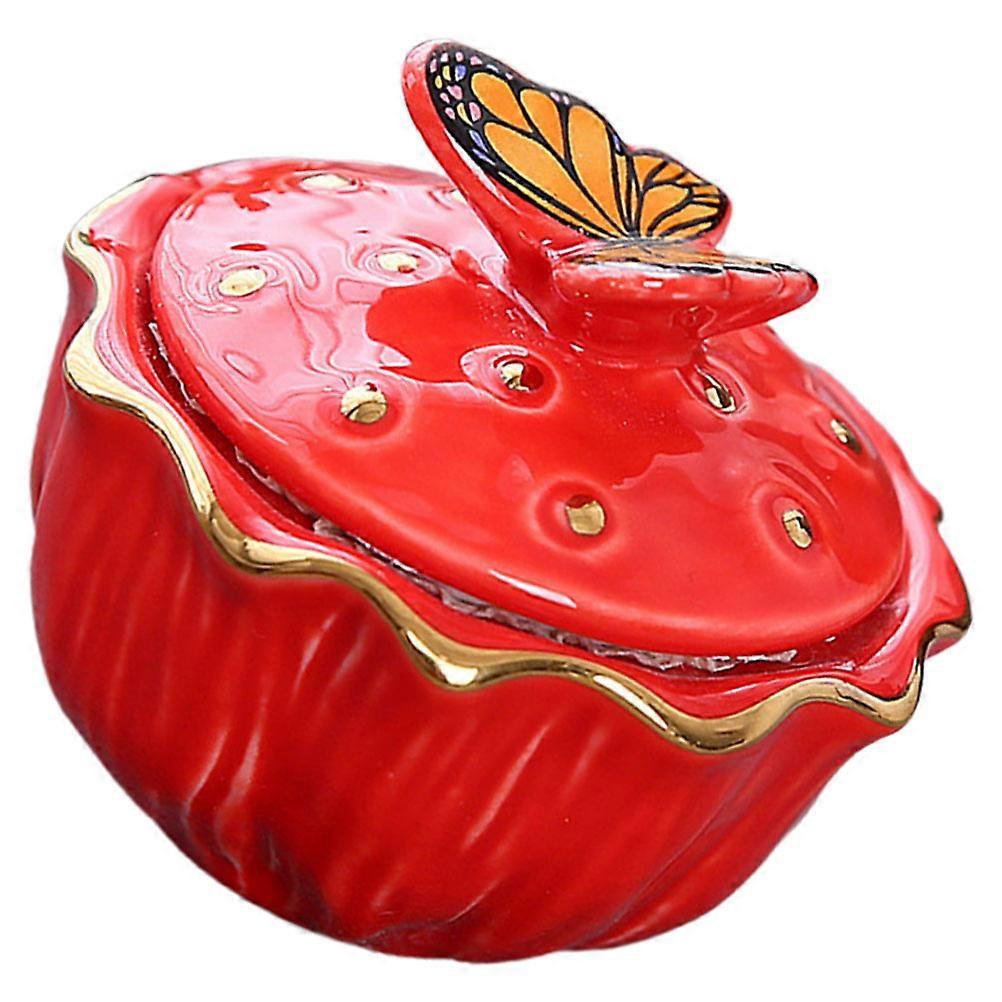 Ceramic Tea Jar Mini Tea Storage Container Stores Red Retro Style Storage 1Set