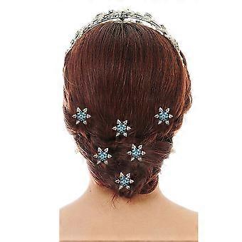 6pcs Women's Bridal Rhinestone Decorated U-Shaped Snowflake Hairpins Hair Clips (Blue)
