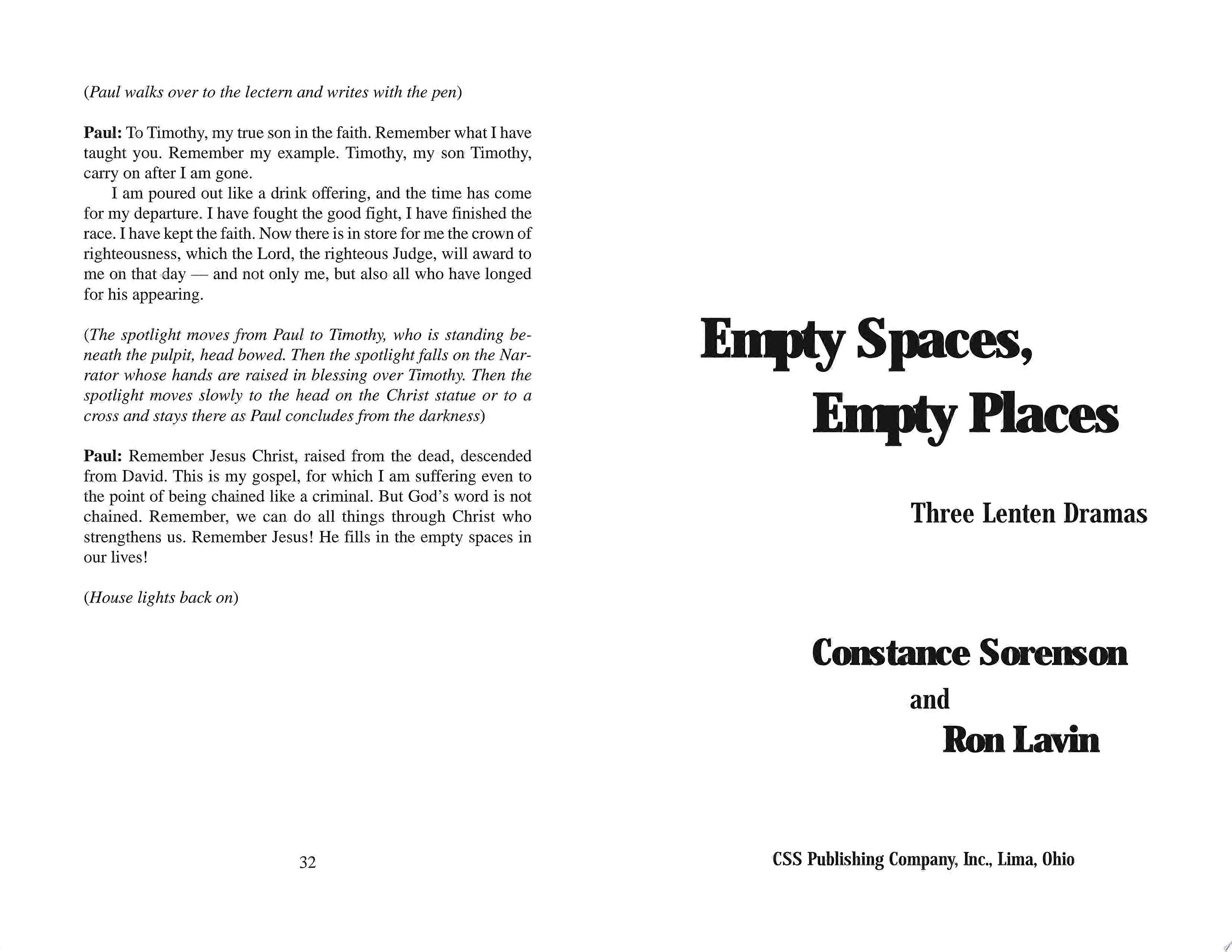 Empty spaces, empty places three lenten dramas