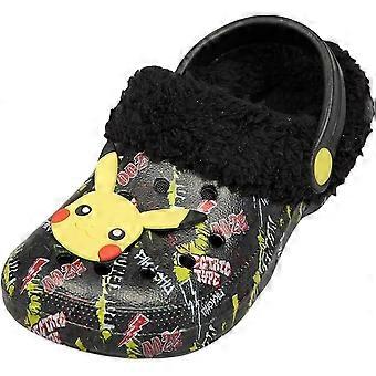 Kids Pokemon Boys Fleece Fur-Lined Slipper Clogs Pikachu Officially Licensed