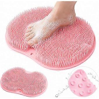Shower Foot Scrubber Mat with Suction Cups, Silicone Bath Washer for Shower Floor, Back Cleaning Pad with Soft Bristles, Wall Mounted Body Scrub Mat f