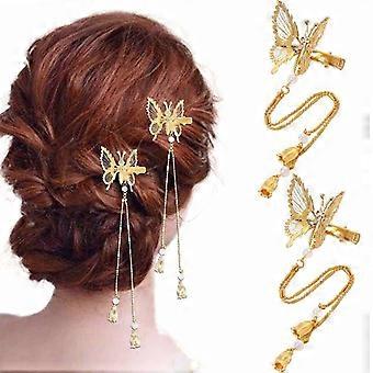 2 Pieces Tassel Hair Clips Butterfly Hair Barrettes Gold Metal Fashionable Hairpins Decorative Hair Pins Hair Accessories for Women Girls