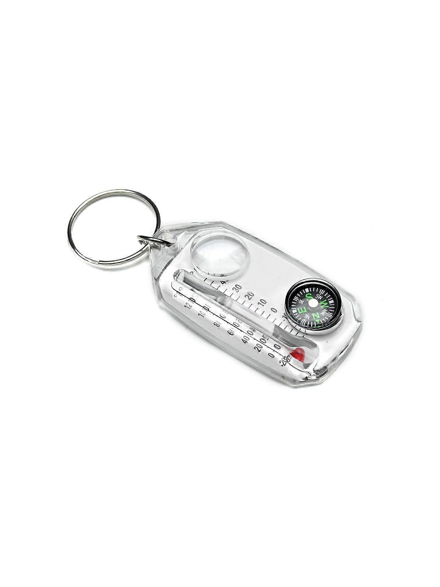 Mini Compass Keychain with Thermometer and Magnifier Tool