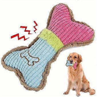 Bone-Shaped Plush Dog Toy with Squeaker, Durable Chew and Teething Plaything for Medium Breeds, Blue Green Multicolor Design
