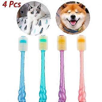 4 Pcs 360-Degree Small Dog and Cat Soft Toothbrush Soft Silicone Deep Pet Teeth Cleaning Kit (Colors May Vary) - -