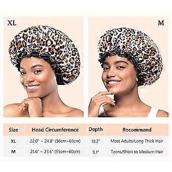 Gorro de ducha mediano para niñas y mujeres, gorro de ducha elegante con estampado de leopardo y encaje negro, gorro de ducha impermeable reutilizable para niñas.