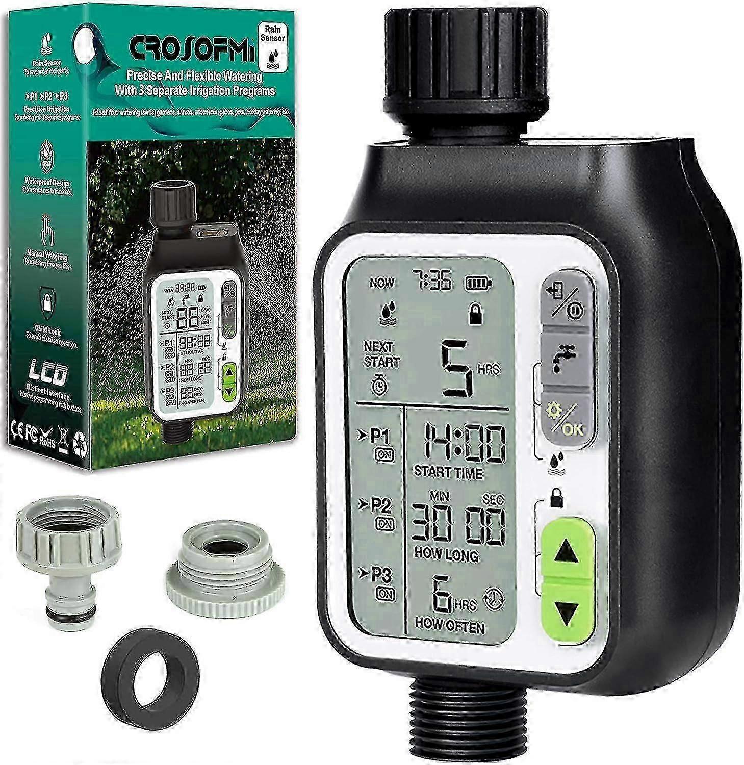 Waterproof Automatic Garden Irrigation Timer with Rain Sensor and Manual Control