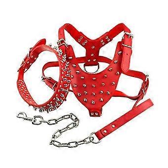 Stachelniete Leder Rotes Haustiergeschirrhalsband für Bulldoggen - Anti-Biss